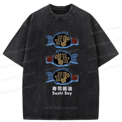 Tokyo-Tiger Sushi Soy Sauce Washed T-Shirt