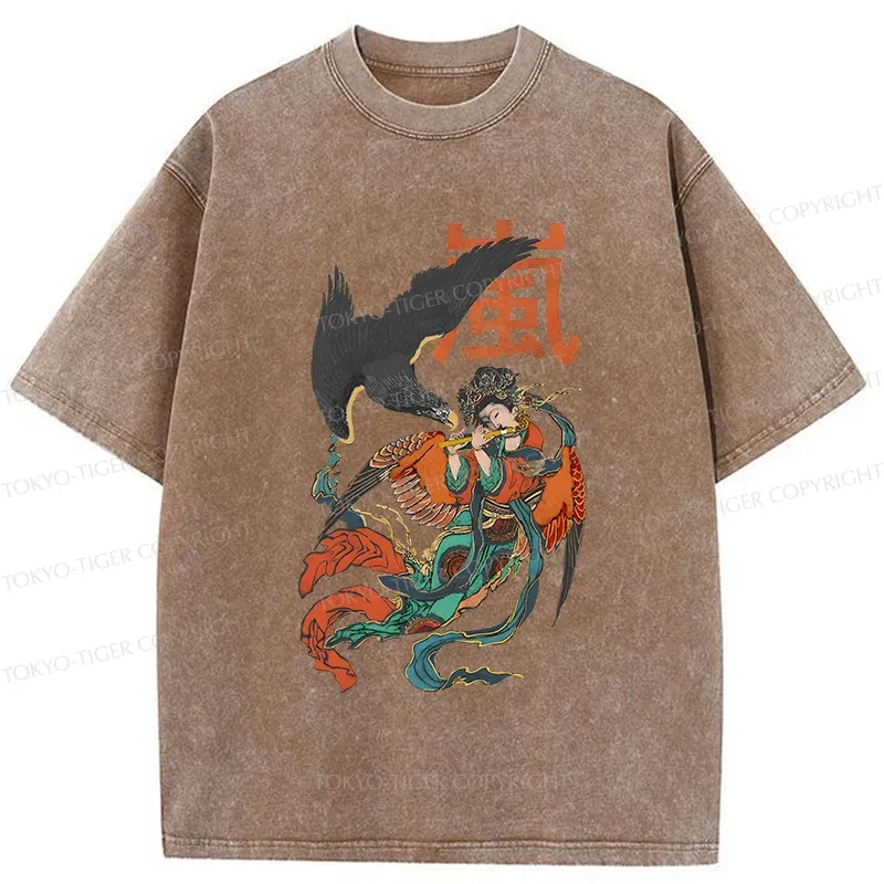 Tokyo-Tiger Japanese mural Washed T-Shirt