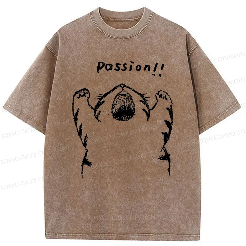 Tokyo-Tiger Passion Funny Cat Washed T-Shirt