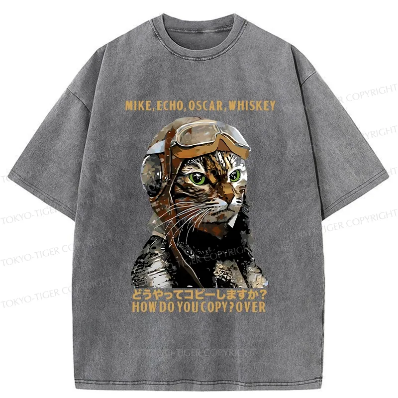 Tokyo-Tiger Funny MEOW Washed T-Shirt