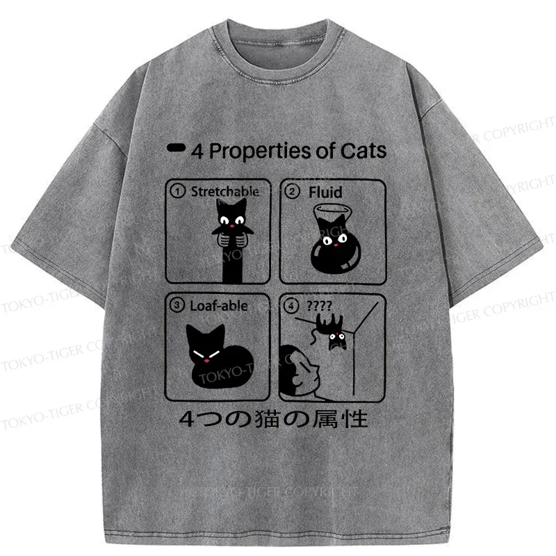 Tokyo-Tiger 4 Attributes Of Cats Washed T-Shirt