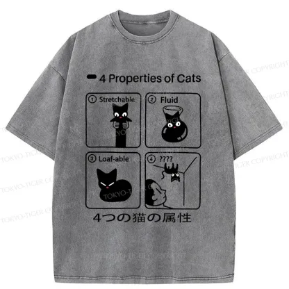 Tokyo-Tiger 4 Attributes Of Cats Washed T-Shirt