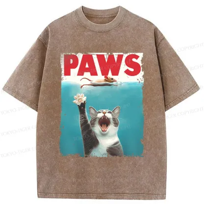 Tokyo-Tiger Paw Funny Cat Washed T-Shirt