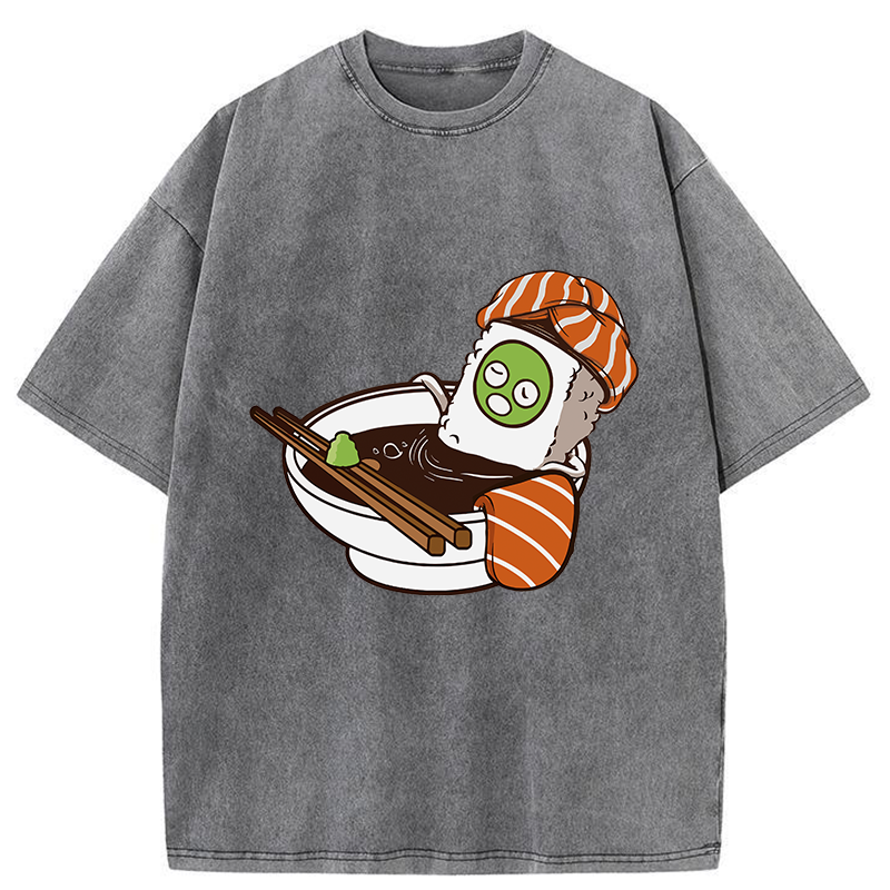 Tokyo-Tiger Lovely Sushi Soy Sauce Bath Washed T-Shirt