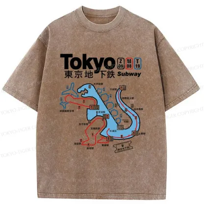 Tokyo-Tiger Tokyo Subway Map Washed T-Shirt