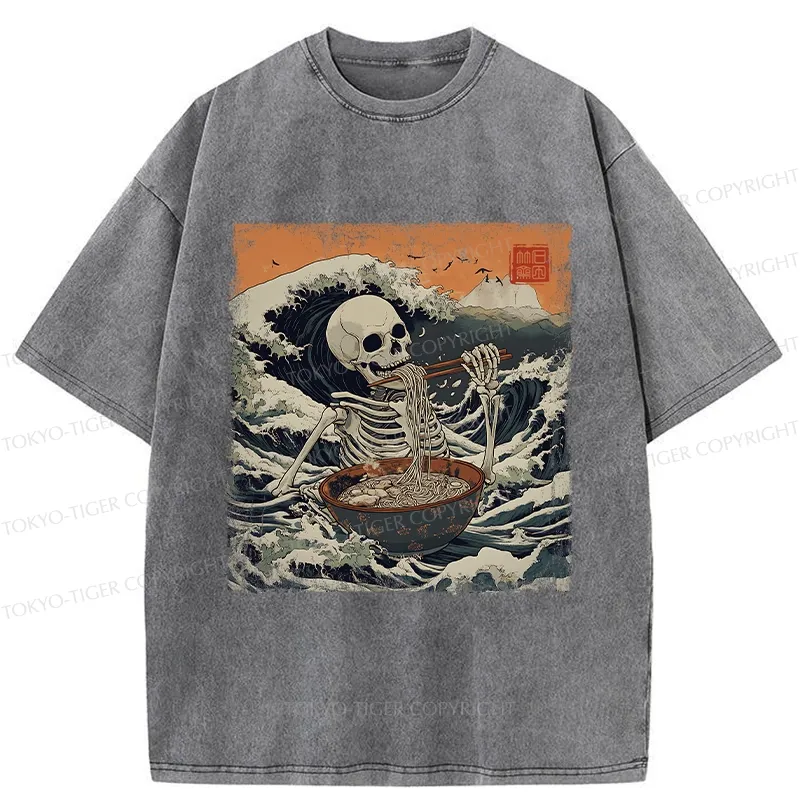 Tokyo-Tiger Ramen Lover Skeleton Washed T-Shirt