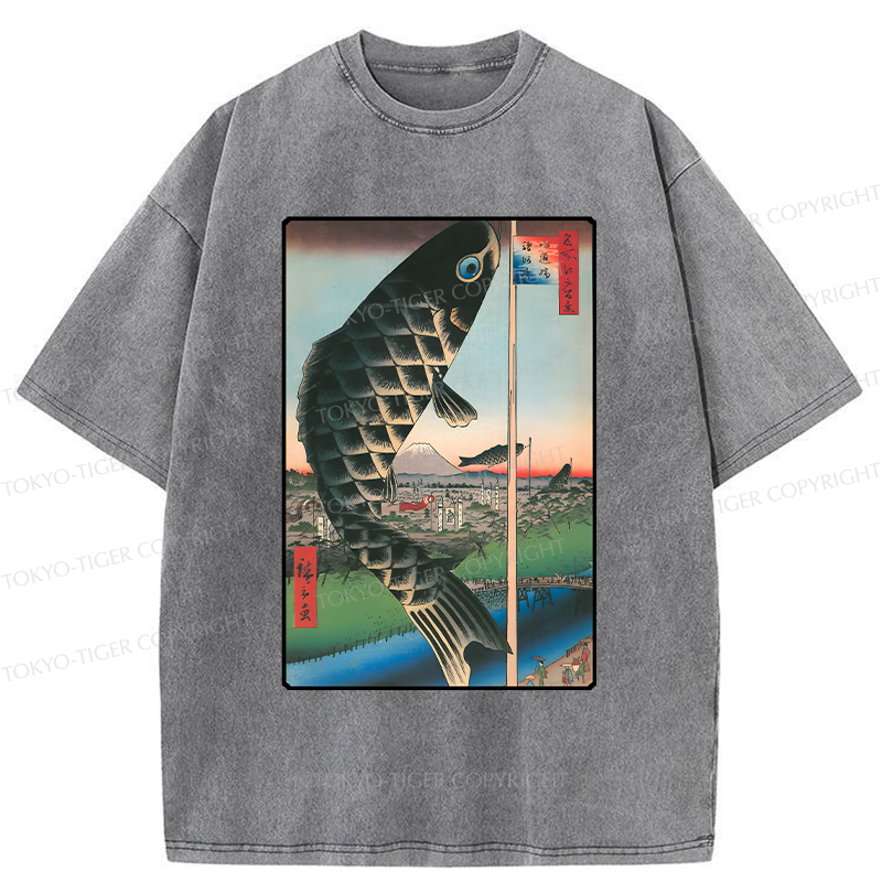 Tokyo-Tiger Japanese Carp Streamer Washed T-Shirt