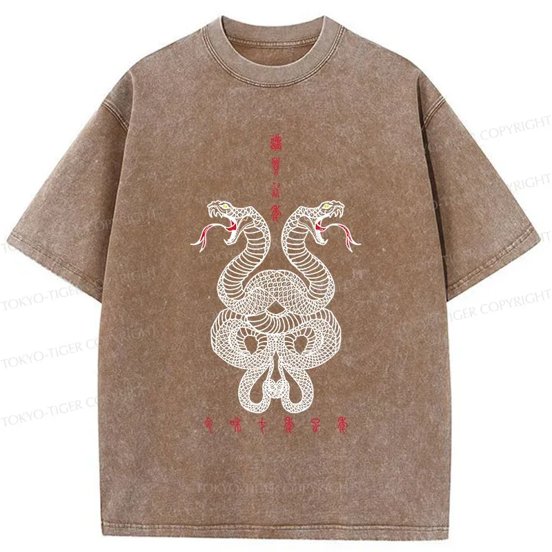 Tokyo-Tiger Double Snakes Encircling Washed T-Shirt
