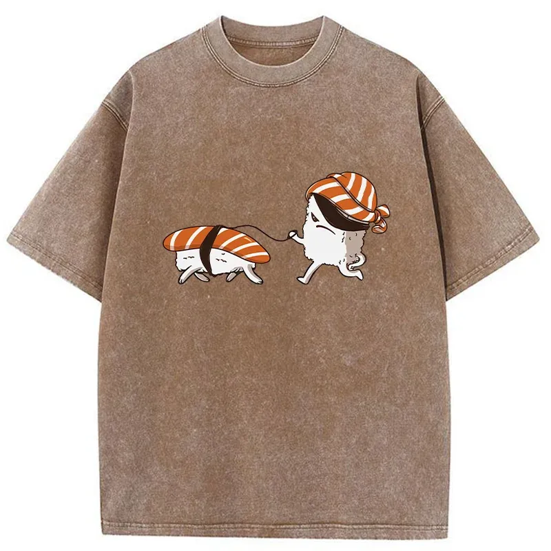 Tokyo-Tiger Sushi Walking Sushi Washed T-Shirt