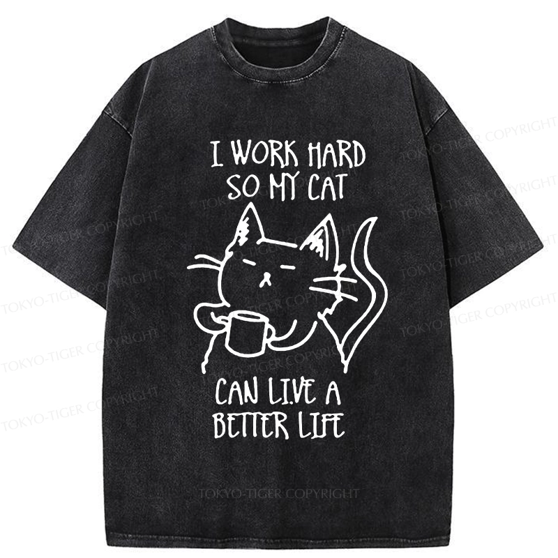 Tokyo-Tiger Working Hard For Cat Washed T-Shirt