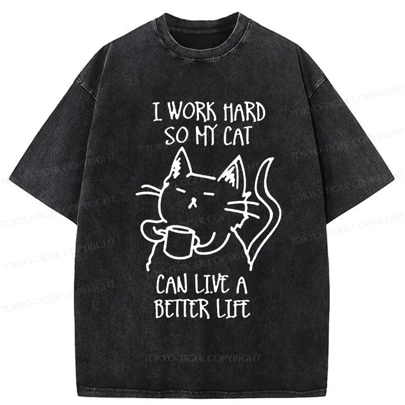 Tokyo-Tiger Working Hard For Cat Washed T-Shirt Sale