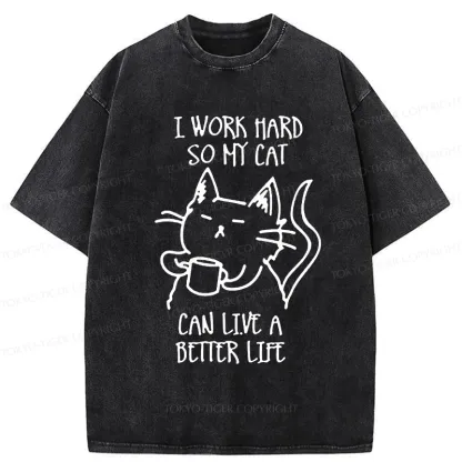 Tokyo-Tiger Working Hard For Cat Washed T-Shirt