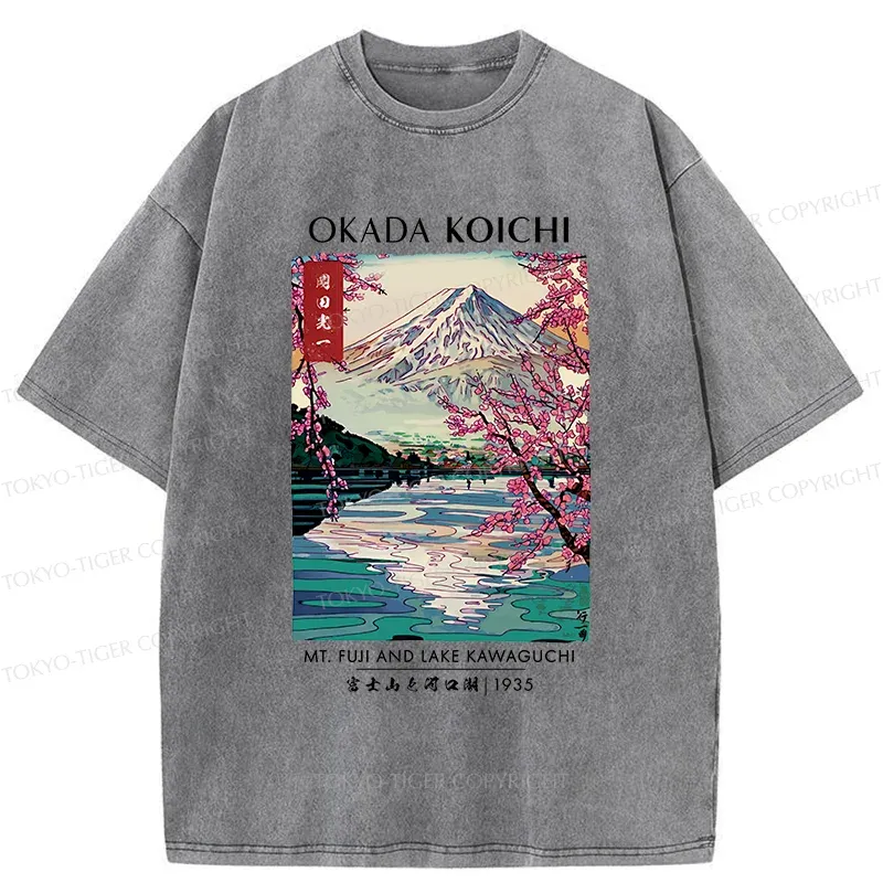 Tokyo-Tiger Japanese Traditional Mount Fuji Washed T-Shirt