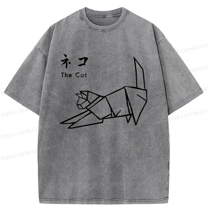 Tokyo-Tiger Japanese Origami Cat Washed T-Shirt