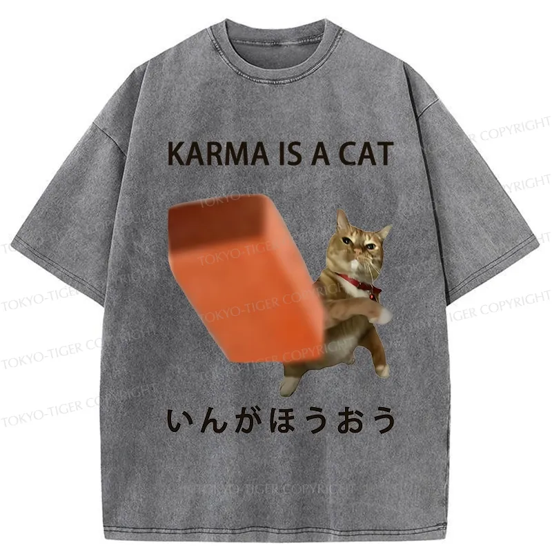 Tokyo-Tiger Karma Is A Cat Washed T-Shirt