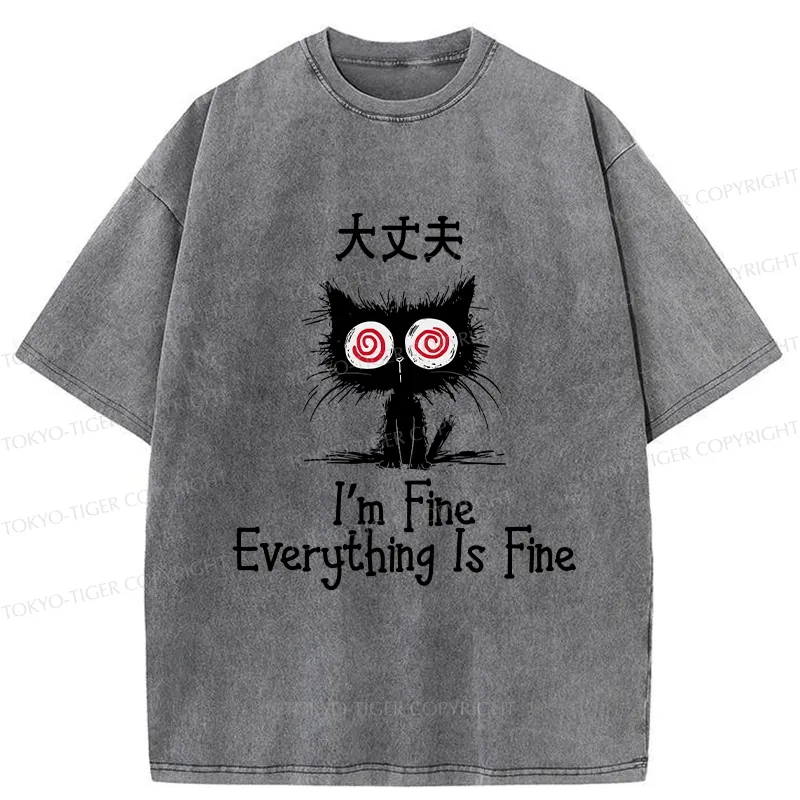 Tokyo-Tiger Everything Is Fine Cat Washed T-Shirt