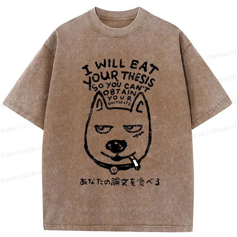 Tokyo-Tiger Malicious Dog Funny Washed T-Shirt