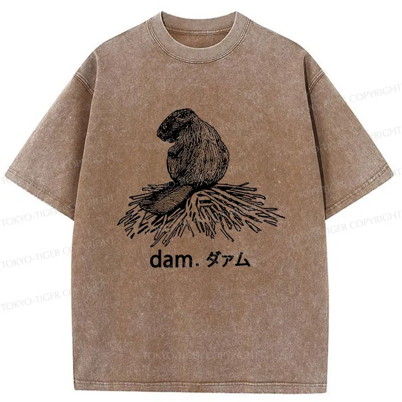 Tokyo-Tiger Otter Builds Dam Washed T-Shirt