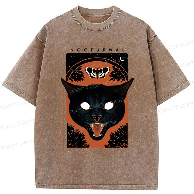 Tokyo-Tiger Scary Black Cat Washed T-Shirt