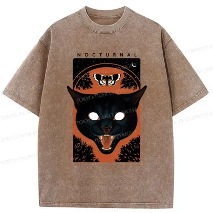 Tokyo-Tiger Scary Black Cat Washed T-Shirt