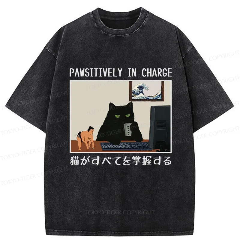 Tokyo-Tiger Pawsitively In Charge Washed T-Shirt