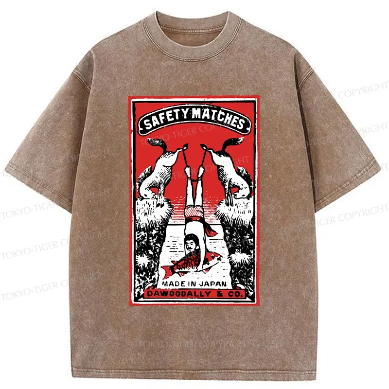 Tokyo-Tiger Catch Fish Funny Washed T-Shirt