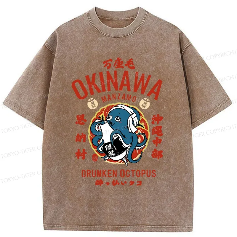 Tokyo-Tiger Okinawa Drunken Octopus Washed T-Shirt