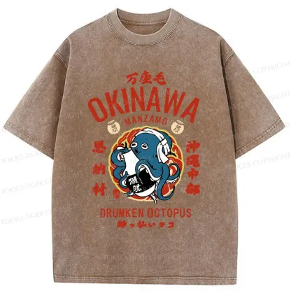 Tokyo-Tiger Okinawa Drunken Octopus Washed T-Shirt