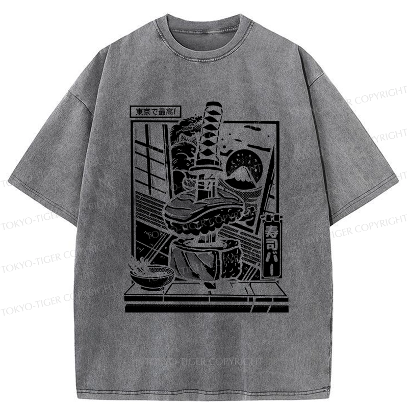 Tokyo-Tiger Best Sushi Bar In Tokyo Washed T-Shirt