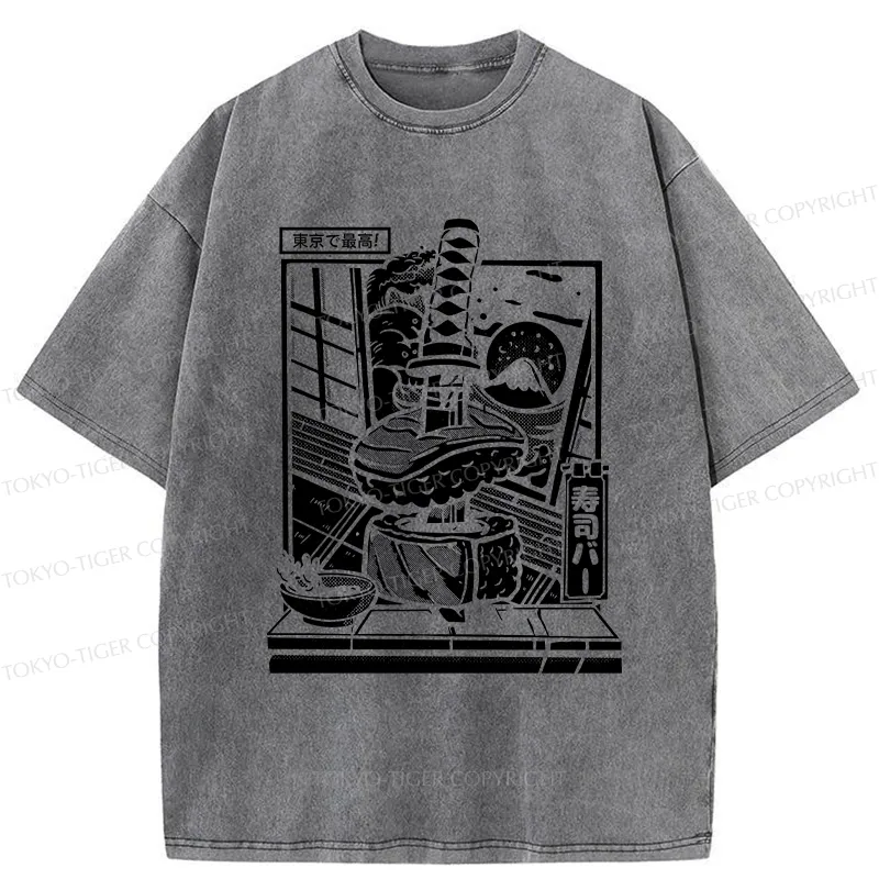 Tokyo-Tiger Best Sushi Bar In Tokyo Washed T-Shirt