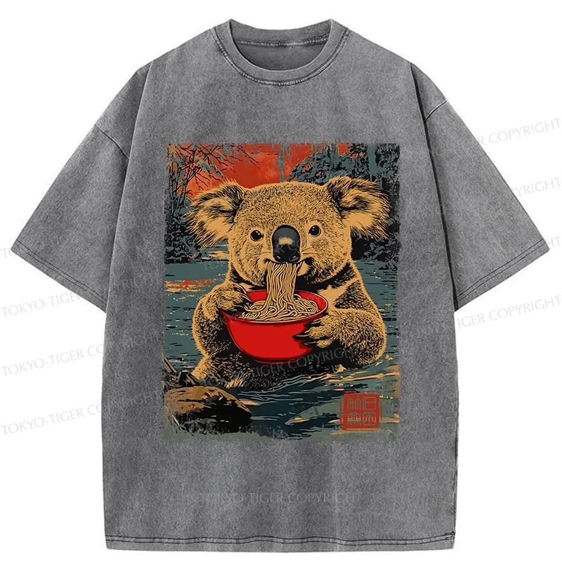 Tokyo-Tiger Ramen Lover Koala Washed T-Shirt