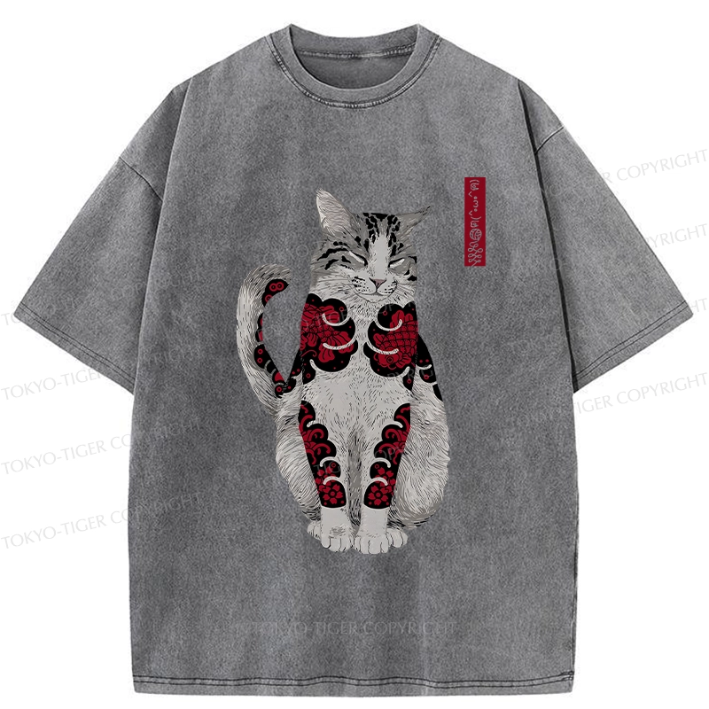 Tokyo-Tiger Tattooed Cat Washed T-Shirt
