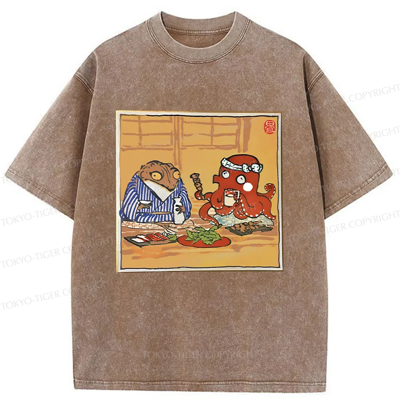 Tokyo-Tiger Monster Gathering Funny Washed T-Shirt