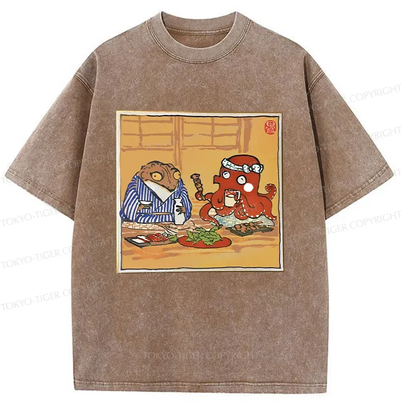 Tokyo-Tiger Monster Gathering Funny Washed T-Shirt