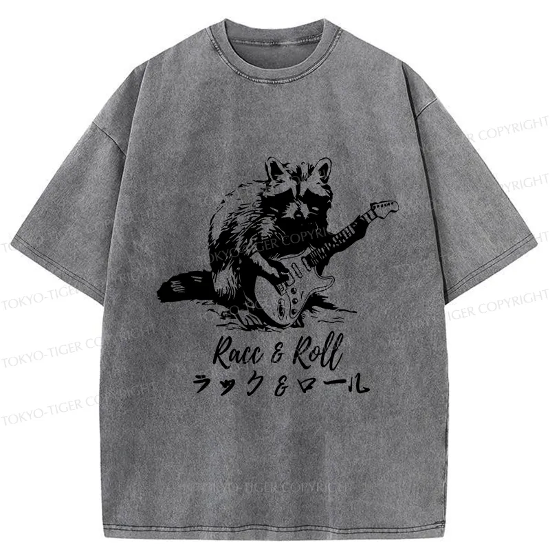 Tokyo-Tiger Funny Racc & Roll Washed T-Shirt