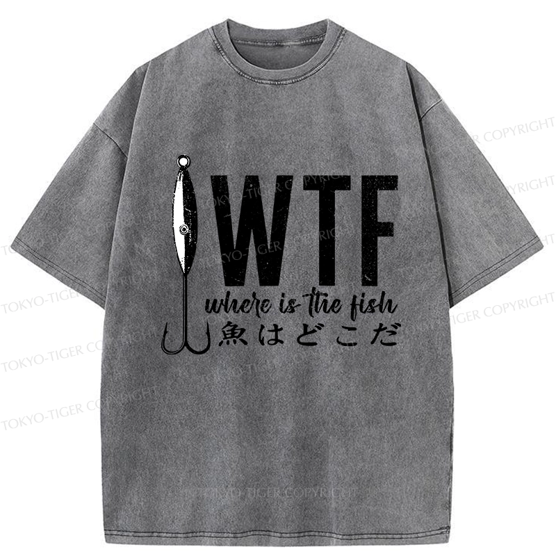 Tokyo-Tiger Funny Where's The Fish Washed T-Shirt