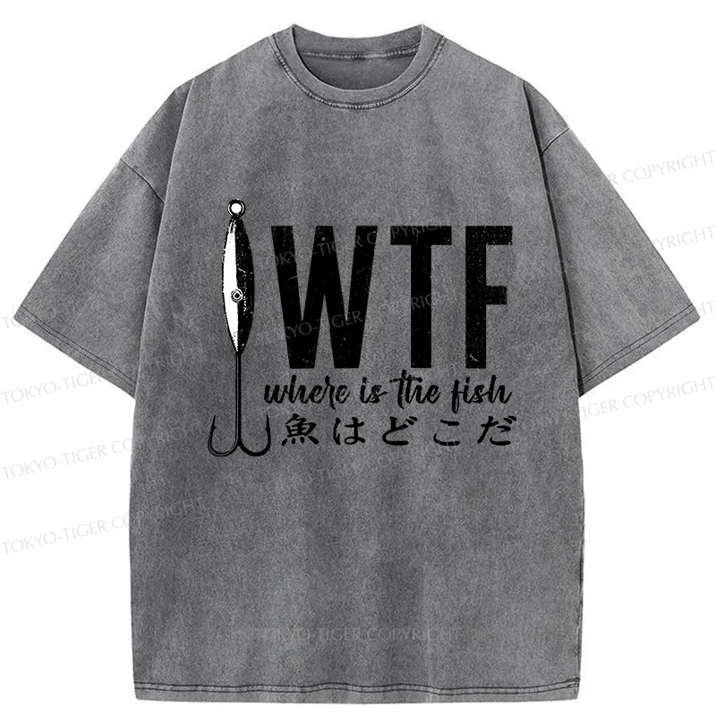 Tokyo-Tiger Funny Where's The Fish Washed T-Shirt Sale