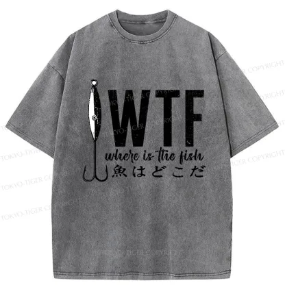 Tokyo-Tiger Funny Where's The Fish Washed T-Shirt