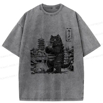 Tokyo-Tiger Ramen Lover Cat Monster Washed T-Shirt