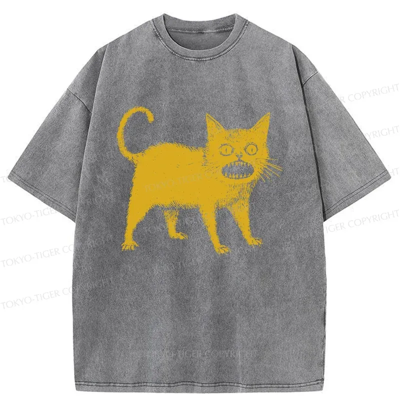 Tokyo-Tiger Horrible Japanese Cat Washed T-Shirt