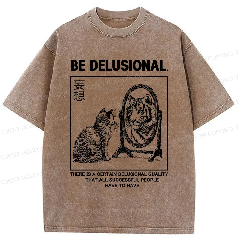 Tokyo-Tiger Cat's Delusion Funny Washed T-Shirt