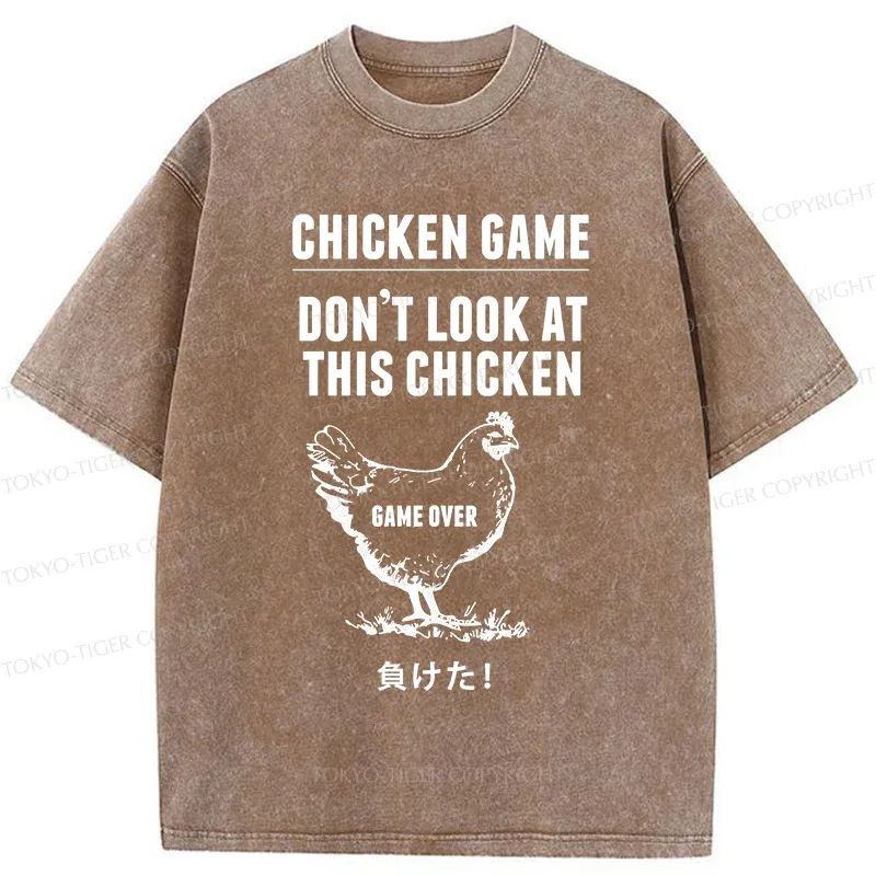 Tokyo-Tiger Funny Chicken Game Washed T-Shirt