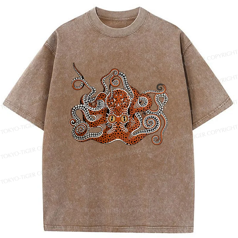 Tokyo-Tiger Retro Japanese octopus Washed T-Shirt