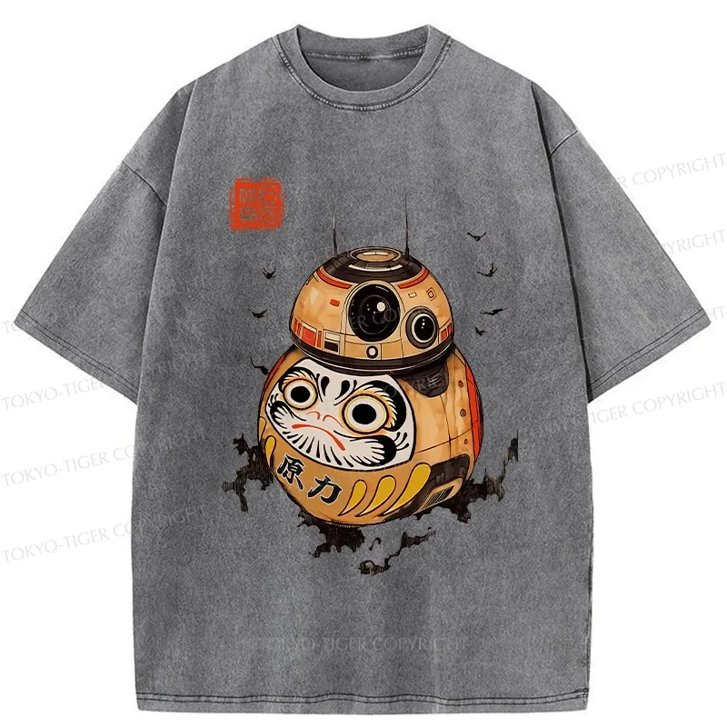 Tokyo-Tiger Daruma Robot Washed T-Shirt