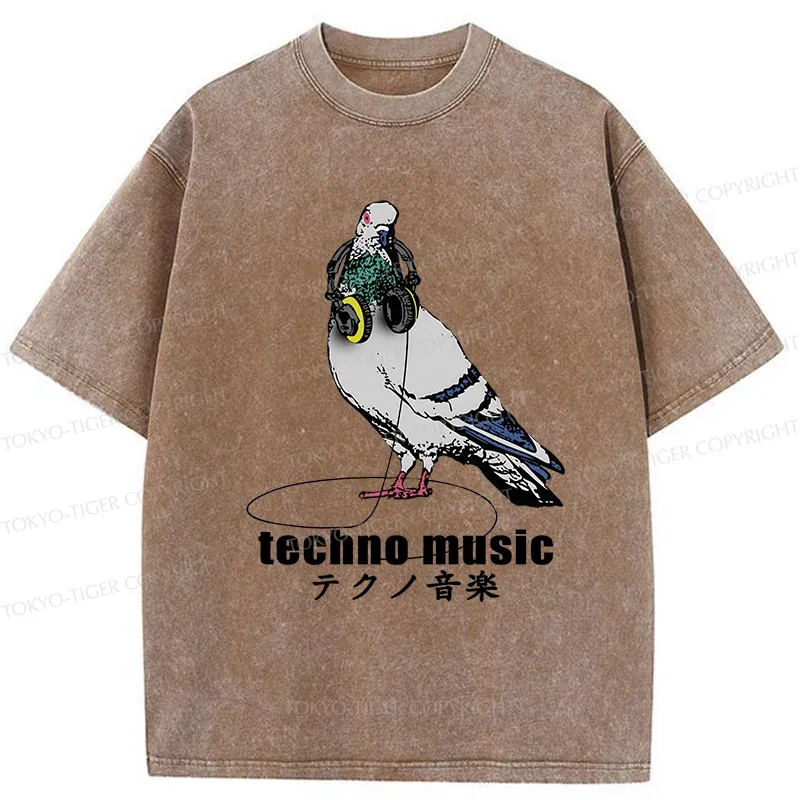Tokyo-Tiger Techno Music Washed T-Shirt