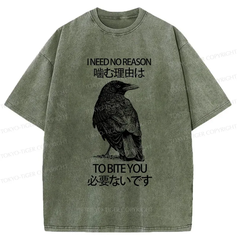 Tokyo-Tiger Crow Pecking People Washed T-Shirt