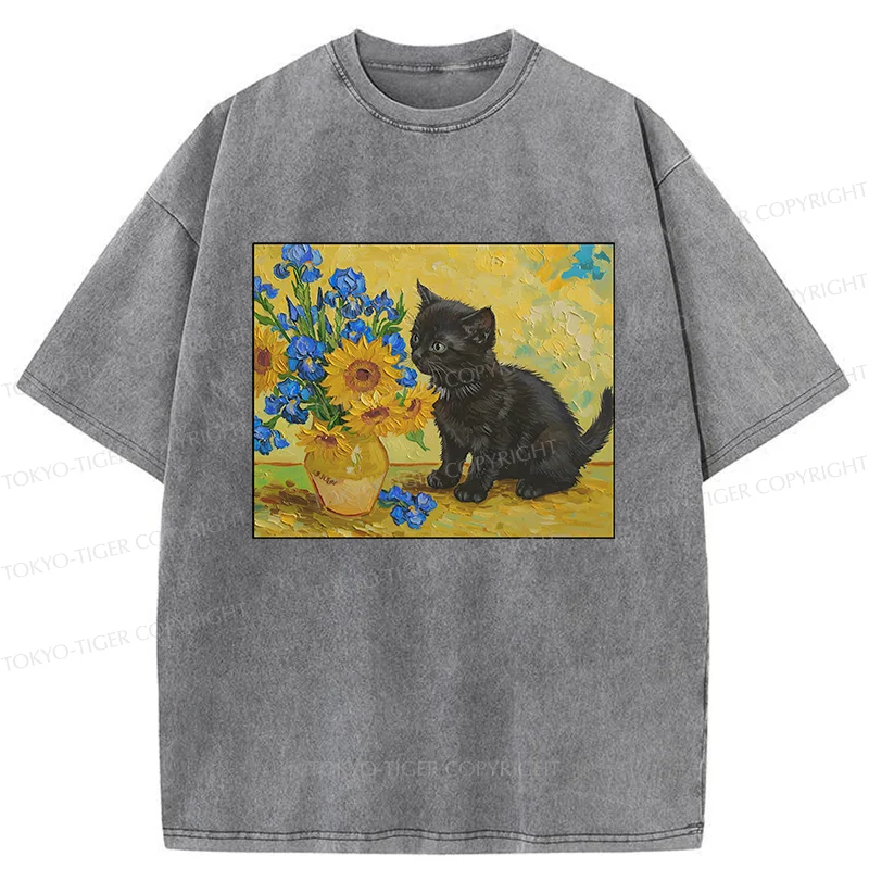 Tokyo-Tiger Van Gogh's Black Cat Washed T-Shirt
