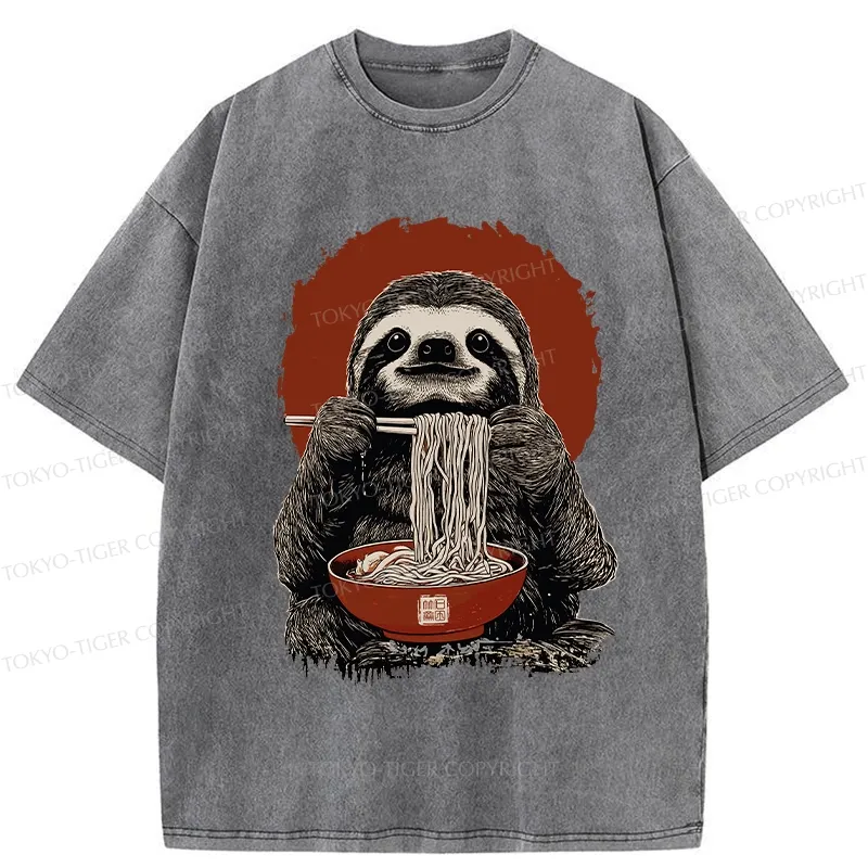 Tokyo-Tiger Ramen Lover Sloth Washed T-Shirt