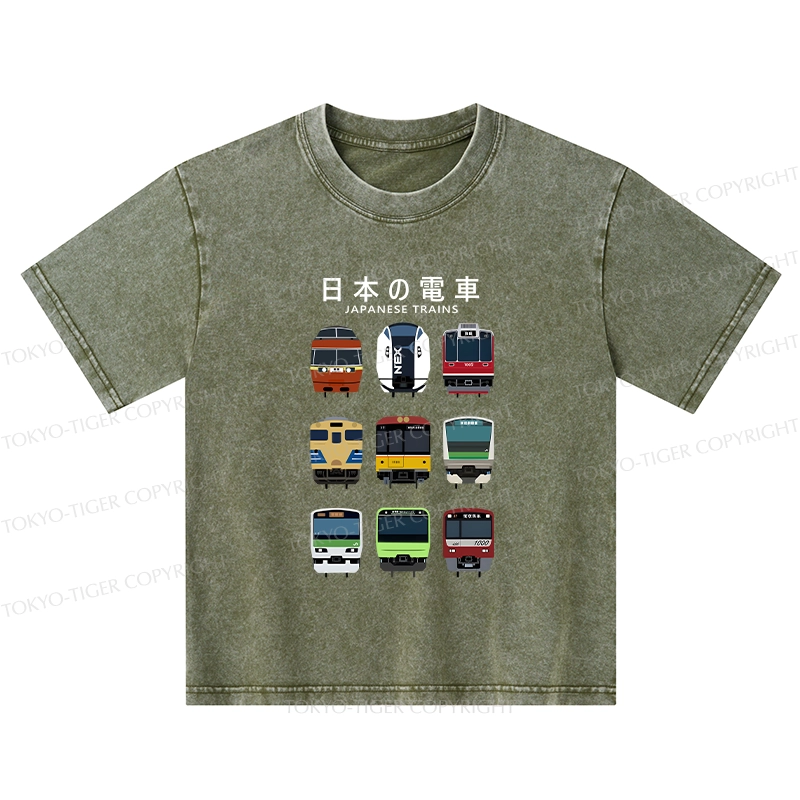 Tokyo-Tiger Japanese Train Collection Kids Washed T-Shirt