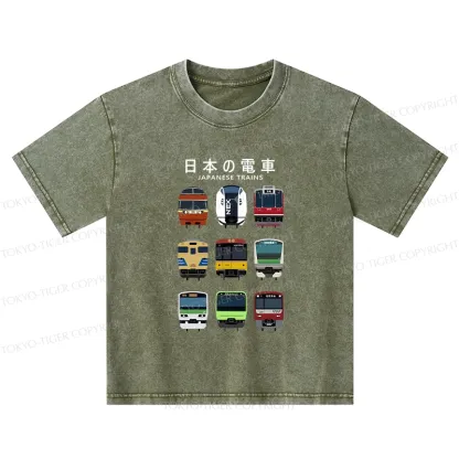 Tokyo-Tiger Japanese Train Collection Kids Washed T-Shirt